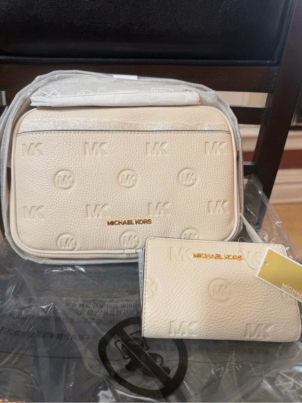 Michael Kors Cream Embossed MK Crossbody with Matching Wallet